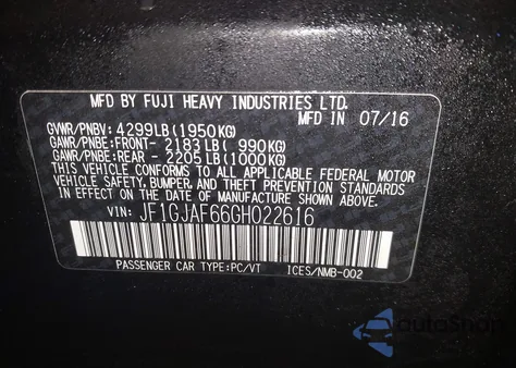 2016 Subaru Impreza 2.0I Premium from USA, damaged, VIN JF1GJAF66GH022616